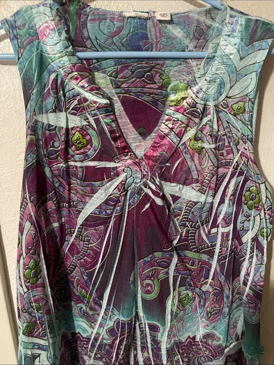 Source Unknown Tops - Source Unknown Purple and Teal Abstract V-Neck Tank